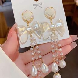 Estailo fashion Pearls Studded And Beaded Floral Shaped Drop Earrings-image-17