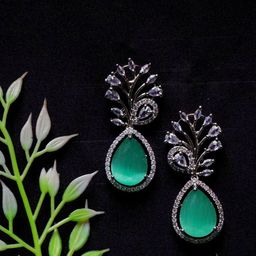 Gemron Jewel Rhodium-Plated American Diamond Contemporary Shapaed Drop Earrings-image-97
