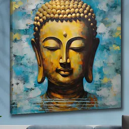 Myntra Elegant Homes Blue & Mustard Buddha Religious Canvas Wall Art-image-92