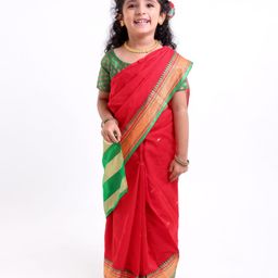 Bhartiya Paridhan Silk Saree With Half Sleeves Blouse - Red-image-11