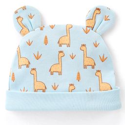 Babyhug 100% Cotton Cap with 3D Ears Dino Print - Blue-image-9
