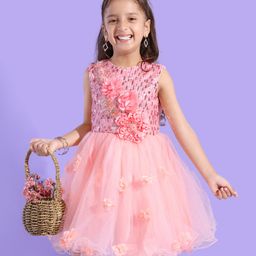 Mark & Mia Sleeveless Party Frock with Floral Applique - Peach-image-69