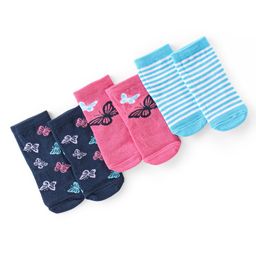 Cute Walk By Babyhug Cotton Knit Anti Bacterial Ankle Length Socks Butterfly Design Pack Of 3 - Multicolour-image-11
