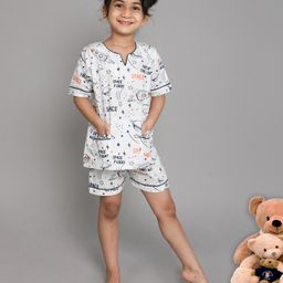 Little Clothing Half Sleeves Space Theme Printed Tee With Coordinating Shorts Set - White-image-86