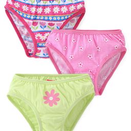 Babyhug 100% Cotton Knit Flower Print Panties Pack of 3- Pink & Green-25