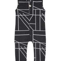 Turtledove London Cotton Knit Sleeveless Dungaree Style Romper with Line Print - Black-image-50