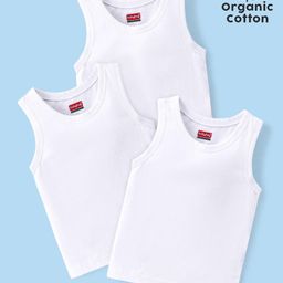 Babyhug 100% Cotton Knit Sleeveless Solid Color Sando Pack of 3 - White-image-85