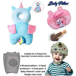 NeonateCare Baby Helmet(Green Jungle) Baby Head Protection Cushion Backpack(unicorn head protector)With Knee pad(multicolor) and Mustard Pillow ( pink marie printed) pack of 4 utility items( color and design may vary)-15