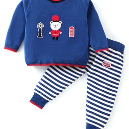 ToffyHouse Cotton Knitted Full Sleeves Sweater Set With Stripes & London City Theme Design - Navy-image-6