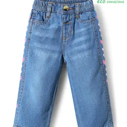 Babyoye 100% Cotton Denim Woven Full Length Jeans with Heart Embroidery - Blue-picture-6