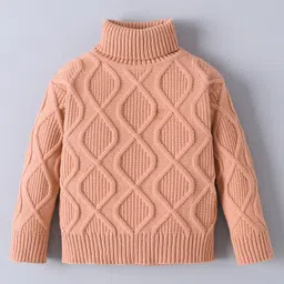 Mark & Mia Viscose Full Sleeves Pull Over Sweater With Cable Knit Design - Peach-picture-41