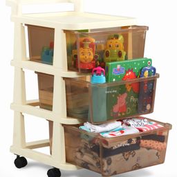 fab n funky 3 Layer High Density Plastic Movable Storage Cabinet for Kids & Adults with Lockable Wheels - Beige| Multipurpose and Versatile Organizer Ideal for Kids, Home or Office Essentials-picture-22