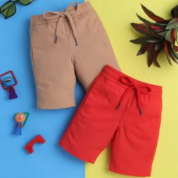 Knitting Doodles Pure Cotton Pack Of 2 Solid Shorts - Beige & Red-image-49