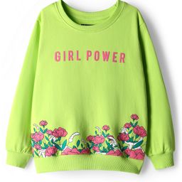 Pine Kids Cotton Knit Full Sleeves Sweatshirt With Floral Print - Limegreen-picture-33