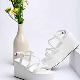 Shoetopia Solid Platform Heeled Gladiator Sandals - White-image-92