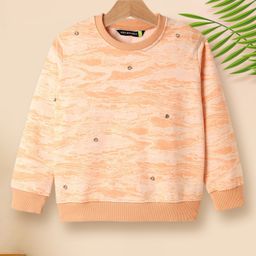 Tiara Brushed Looper Knit Full Sleeves Abstract Printed Crystals Embellished Sweatshirt - Peach-image-104