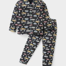 CUCUMBER Sinker Knit Full Sleeves Co-Ord Night Suit With Car Print - Charcoal Grey-image-30