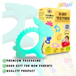 ZoZoBaa Cute Rabbit Shape Soft Silicone Teether for Baby Gums, Teething Toys for Babies, BPA Free, Pain-Relief, Non-Toxic, 100% Food Grade, Soothing & Smooth Edges Easy to Grasp Chewable- (Pack of 1)-27