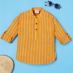 Rikidoos Cotton Woven Full Sleeves Striped Kurta Style Shirt - Mustard-image-45