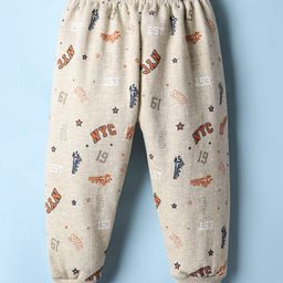 Teddy Knit Full Length Fleece & Woollen Pant With NYC Print - Beige-picture-4