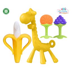 The Cheeky Kidzz Baby Silicone Giraffe Teether|1 Soft Bristle Banana Toothbrush And 2 Fruit Shape Teethers BPA Free (ASSORTED COLOURS)-16