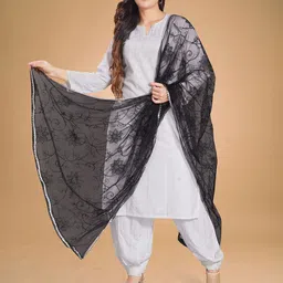 Rani Saahiba Floral Embroidered Thread Work Net Dupatta-picture-15