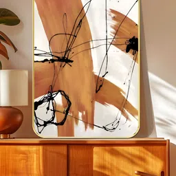 SAF White & Brown Abstract Expressionist Printed Wooden Wall Art-image-49