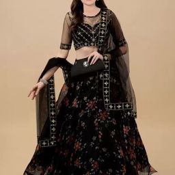 BAESD Girls Floral Embroidered Semi-Stitched Lehenga & Unstitched Blouse With Dupatta-picture-10