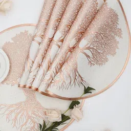 LooMantha White & Copper Toned 6 Pieces Floral Textured Table Placemats-5