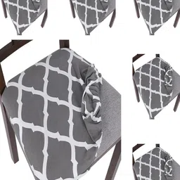 HOUSE OF QUIRK 6 Pieces White & Grey Printed Chair Seat Cover-image-59
