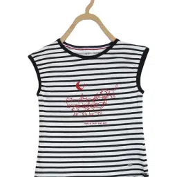 Elle Kids White & Black Cotton Striped T-Shirt-9
