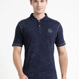 Wildcraft Blue Cotton Regular Fit Texture Polo T-Shirt-image-37