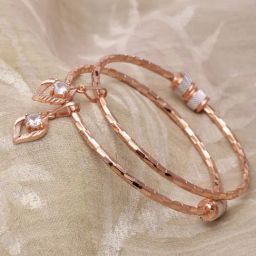 Zeneme Rose Gold Plated CZ Studded Bracelets Openable Kada Bangles for Women Set of 2-12
