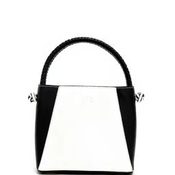 Hie White & Black Color Block Medium Sling Handbag with Pouch image 3