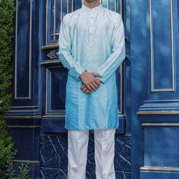 Stuffie Land Men Embroidered Regular Sequinned Dupion Silk Kurta with Pyjamas-23