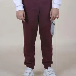 Kiddopanti Boys Maroon & Grey Melange Solid Track Bottoms Joggers-image-56