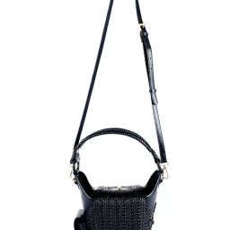 Hie Rich Black Textured Medium Sling Handbag-image-23