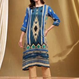 Biba Blue Printed Straight Kurta-image-85