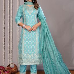 Royal Export Floral Printed Straight Kurta With Trouser & Dupatta-image-88
