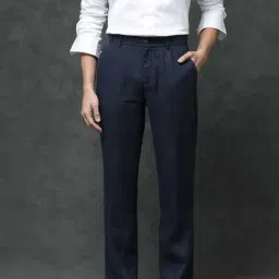Rare Rabbit Navy Regular Fit Solid Trousers-image-95