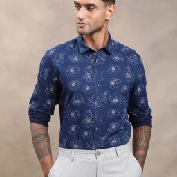 Turtle Blue Cotton Indigo Slim Fit Printed Casual Shirt-picture-8