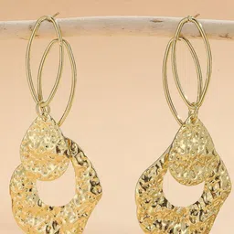 VAGHBHATT Gold-Plated Contemporary Shaped Textured Drop Earrings-45