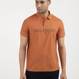 Tommy Hilfiger Spice Brown Cotton Regular Fit Printed Polo T-Shirt-image-7