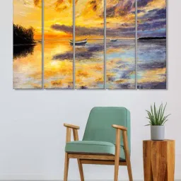 999Store Yellow Sunset and Boat in the Sea Art 5 Frame MDF Paintings-14