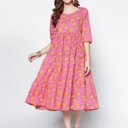 Sera Pink Cotton Printed A-Line Dress-image-24