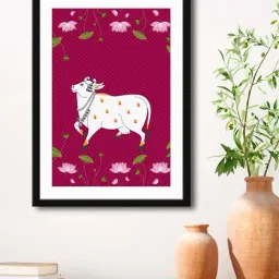 999Store Magenta & White MDF Nandi Cow Stylish Modern Art Printed Paper Wall Painting - Set of 1-40