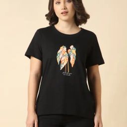 Van Heusen Black Cotton Relaxed Fit Printed T-Shirt-image-89