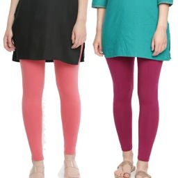 Dollar Missy Pink & Magenta Cotton Leggings (Pack of 2)-image-3