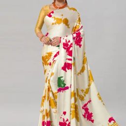 Satrani Off-White Printed Saree With Unstitched Blouse-image-57