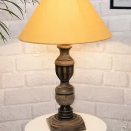 Homesake 'Rustic' Mustard & Brown Wood Trophy Carved Table Lamp with Empire Shade - Set of 1-13